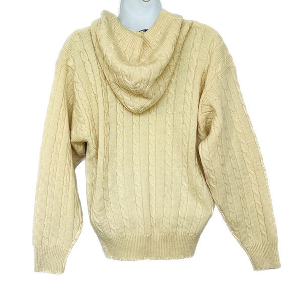 Cabin Creek Sweater Cable Knit Zip Up Cardigan Size M Hood Soft Beige Wool - Picture 3 of 4